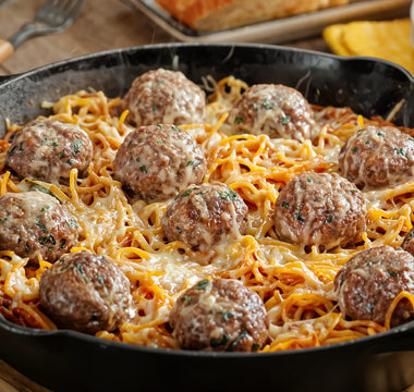 Spaghetti con albóndigas al horno